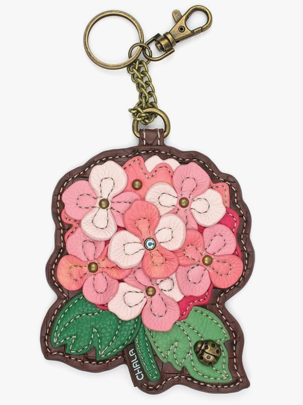 Chala Pink Hydrangea Appliqué Key Fob Coin Purse NWT